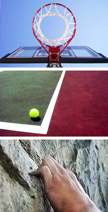 basketball, tennis and freeclimbing